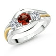 thumbnail image 1 of Gem Stone King 925 Sterling Silver and 10K Yellow Gold Round Red Garnet and White Lab Grown Diamond 3 Stone Ring for Women (1.54 Cttw, Available in Size 5, 6, 7, 8, 9), 1 of 3