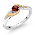thumbnail image 1 of Gem Stone King 925 Sterling Silver and 10K Yellow Gold Round Red Garnet and White Lab Grown Diamond Engagement Ring for Women (0.40 Cttw, Gemstone Birthstone, Size 5), 1 of 5
