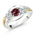 thumbnail image 1 of Gem Stone King 925 Sterling Silver and 10K Yellow Gold Round Red Rhodolite Garnet and White Moissanite 3 Stone Ring for Women (1.06 Cttw, Available in Size 5, 6, 7, 8, 9), 1 of 4