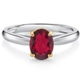 thumbnail image 1 of Gem Stone King 925 Sterling Silver and 10K Yellow Gold Ruby Red Mystic Topaz Solitaire Engagement Ring for Women (1.30 Cttw, Oval 8X6MM, Gemstone Birthstone, Available in Size 5, 6, 7, 8, 9), 1 of 4