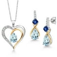 thumbnail image 1 of Gem Stone King 925 Sterling Silver and 10K Yellow Gold Sky Blue Aquamarine Blue Created Sapphire and White Lab Grown Diamond Pendant Necklace Earrings Set for Women (3.46 Cttw, with 18 inch Chain), 1 of 3