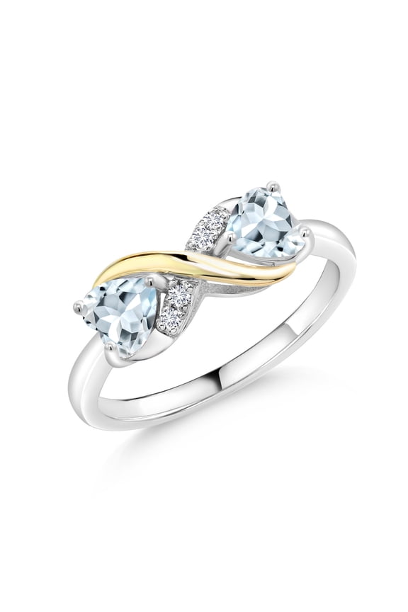925 Sterling Silver and 10K Yellow Gold Sky Blue Aquamarine and White Lab Grown Diamond Ring for Women | 0.87 Cttw | Heart Shape 5MM | Available in Size 7, 8, 9, 10, 11, 12, 13