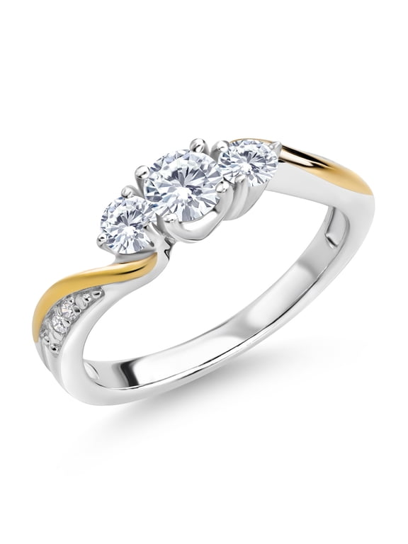 1/2 Cttw White Lab Grown Diamond 3-Stone Engagement Ring for Women | 925 Sterling Silver and 10K Yellow Gold | Three Stone Wedding Anniversary Promise Ring for Women | Size 5-9