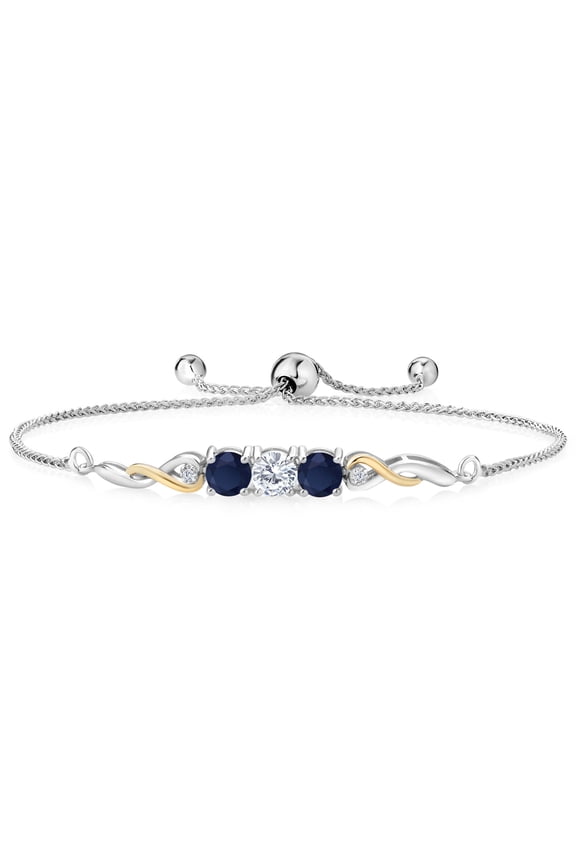 925 Sterling Silver and 10K Yellow Gold White Lab Grown Diamond Tennis Bracelet for Women (1.72 Cttw, Gemstone April Birthstone, Fully Adjustable up to 9 inch)