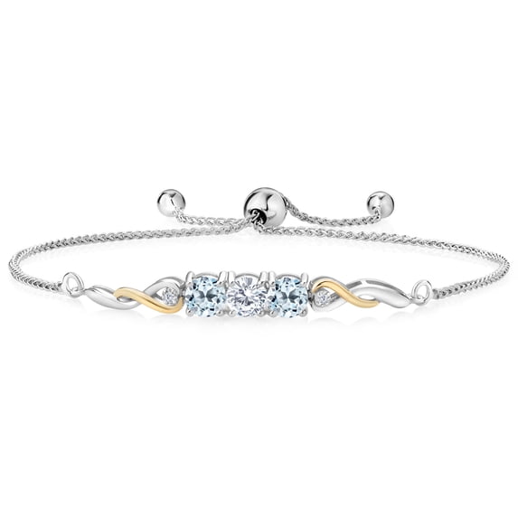 Gem Stone King 925 Sterling Silver and 10K Yellow Gold White Lab Grown Diamond Tennis Bracelet for Women (1.92 Cttw, Gemstone April Birthstone, Fully Adjustable up to 9 inch)