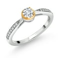 thumbnail image 1 of Gem Stone King 925 Sterling Silver and 10K Yellow Gold White Lab Grown Diamond Wedding Engagement Solitaire Anniversary Promise Ring for Women | 0.27 Cttw | DEF Color | VVS-VS Clarity | Size 6, 1 of 5