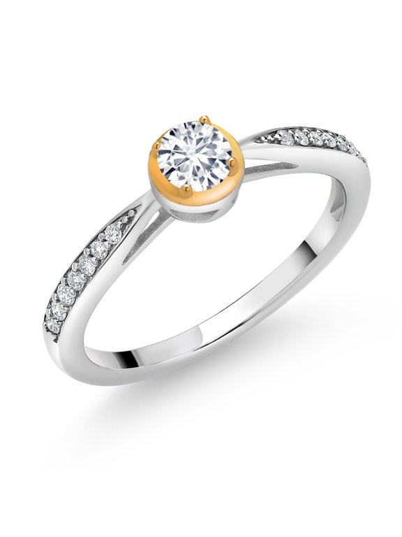 925 Sterling Silver and 10K Yellow Gold White Lab Grown Diamond Wedding Engagement Solitaire Anniversary Promise Ring for Women | 0.27 Cttw | DEF Color | VVS-VS Clarity | Size 9