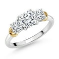 thumbnail image 1 of Gem Stone King 925 Sterling Silver and 10K Yellow Gold White Moissanite 3 Stone Engagement Ring for Women (1.74 Cttw, Cushion Cut 6MM and 4MM, Available in Size 5, 6, 7, 8, 9), 1 of 4