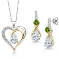 thumbnail image 1 of Gem Stone King 925 Sterling Silver and 10K Yellow Gold White Moissanite Green Peridot and White Lab Grown Diamond Pendant Necklace Earrings Set for Women (4.18 Cttw, with 18 inch Chain), 1 of 3