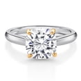 thumbnail image 1 of Gem Stone King 925 Sterling Silver and 10K Yellow Gold White Moissanite Solitaire Engagement Ring for Women (2.40 Cttw, Cushion 8MM, Gemstone Birthstone, Size 9), 1 of 4