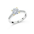 thumbnail image 1 of Gem Stone King 925 Sterling Silver and 10K Yellow Gold White Moissanite and White Lab Grown Diamond Engagement Ring for Women (1.40 Cttw, Round 7MM, Size 5), 1 of 4