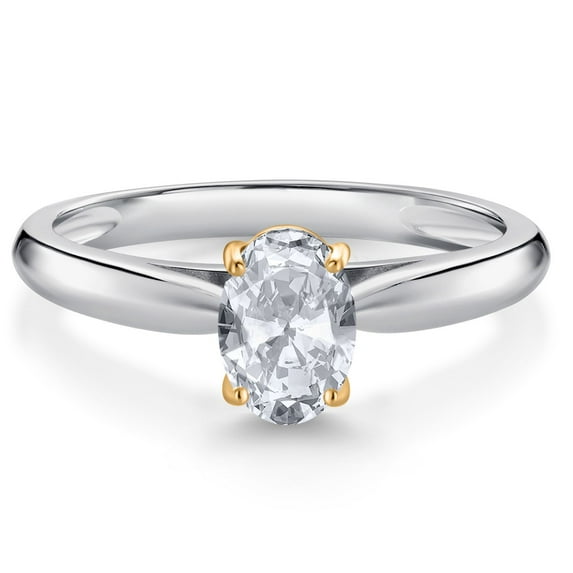 Gem Stone King 925 Sterling Silver and 10K Yellow Gold White Topaz Solitaire Engagement Ring for Women (1.00 Cttw, Oval 7X5MM, Gemstone November Birthstone, Available in Size 5, 6, 7, 8, 9)
