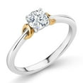 thumbnail image 1 of Gem Stone King 925 Sterling Silver and 10K Yellow Gold White Zirconia Solitaire Engagement Ring for Women (0.75 Cttw, Round 5MM, Gemstone Birthstone, Size 7), 1 of 4