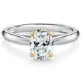 thumbnail image 1 of Gem Stone King 925 Sterling Silver and 10K Yellow Gold White Zirconia Solitaire Engagement Ring for Women (1.21 Cttw, Oval 8X6MM, Gemstone Birthstone, Available in Size 5, 6, 7, 8, 9), 1 of 4