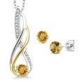 thumbnail image 1 of Gem Stone King 925 Sterling Silver and 10K Yellow Gold Yellow Citrine and Diamond Pendant and Earrings Jewelry Set for Women (0.82 Cttw, Gemstone Birthstone, with 18 inch Chain), 1 of 4