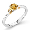 thumbnail image 1 of Gem Stone King 925 Sterling Silver and 10K Yellow Gold Yellow Citrine Solitaire Engagement Ring for Women (0.45 Cttw, Round 5MM, Gemstone November Birthstone, Size 7), 1 of 4