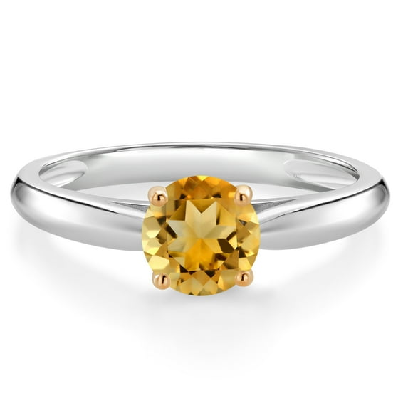 Gem Stone King 925 Sterling Silver with 10K Yellow Gold Yellow Citrine Solitaire Engagement Ring for Women (0.80 Cttw, Gemstone November Birthstone, Round 6MM, Available in Size 5, 6, 7, 8, 9)