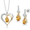 thumbnail image 1 of Gem Stone King 925 Sterling Silver and 10K Yellow Gold Yellow Citrine White Moissanite and White Lab Grown Diamond Pendant Necklace Earrings Set for Women (4.05 Cttw, with 18 inch Chain), 1 of 4