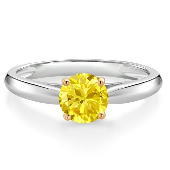 Gem Stone King 925 Sterling Silver with 10K Yellow Gold Yellow Zirconia Solitaire Engagement Ring for Women (1.50 Cttw, Gemstone Birthstone, Round 6MM, Available in Size 5, 6, 7, 8, 9)