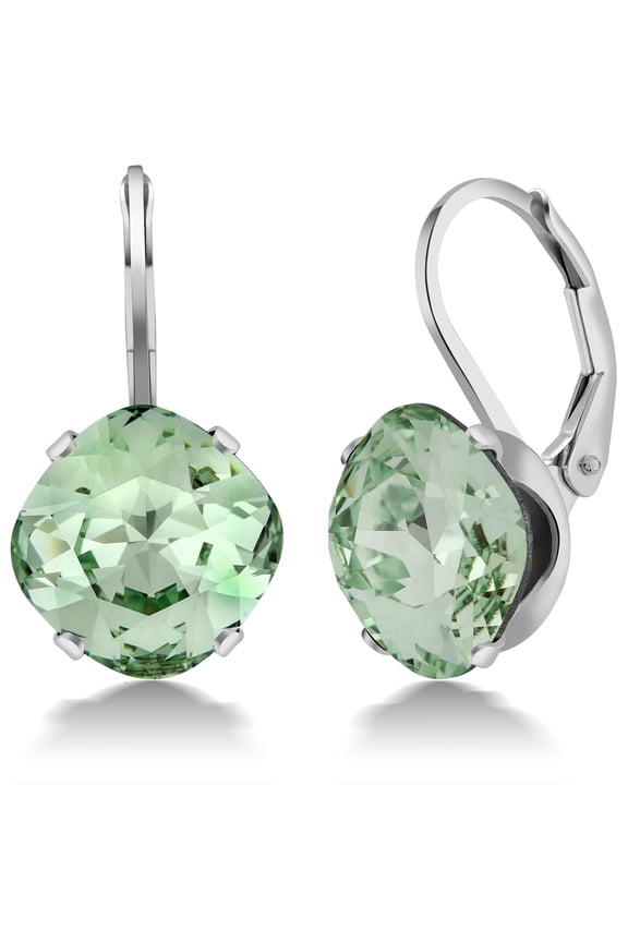 Sterling Silver 10MM Cushion Cut Green Earrings Made with Crystals