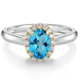 thumbnail image 1 of Gem Stone King 925 Sterling Silver and 10k Yellow Gold American Blue Mystic Topaz and White Lab Grown Diamond Halo Engagement Ring for Women (1.13 Cttw, Gemstone, Oval 7X5MM, Size 5), 1 of 4