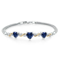 Gem Stone King 925 Sterling Silver and 10k Yellow Gold Blue Created Sapphire and White Lab Grown Diamond Bracelet for Women (2.78 Cttw, Heart 7MM and 6MM, 6.5/7/7.5 inch, Made in Italy)