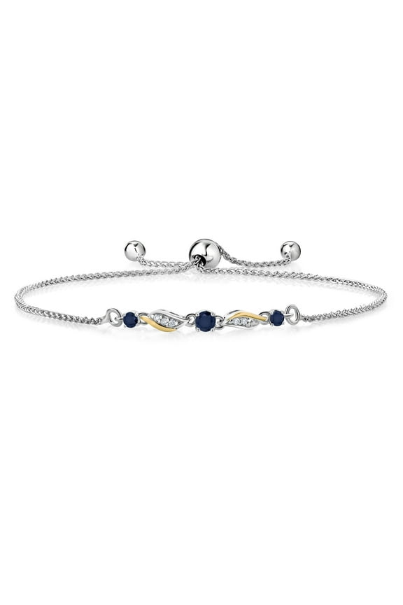 925 Sterling Silver and 10k Yellow Gold Blue Sapphire and White Lab Grown Diamond Tennis Bracelet for Women (0.38 Cttw, Gemstone September Birthstone, Fully Adjustable up to 9 inch)