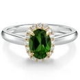 thumbnail image 1 of Gem Stone King 925 Sterling Silver and 10k Yellow Gold Green Chrome Diopside and White Lab Grown Diamond Halo Engagement Ring for Women (0.83 Cttw, Gemstone, Oval 7X5MM, Size 7), 1 of 4