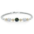 thumbnail image 1 of Gem Stone King 925 Sterling Silver and 10k Yellow Gold Green Mystic Topaz White Moissanite and White Lab Grown Diamond Bracelet for Women (2.98 Cttw, Round 7MM and 6MM, 6.5/7/7.5 inch, Made in Italy), 1 of 4