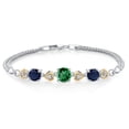 thumbnail image 1 of Gem Stone King 925 Sterling Silver and 10k Yellow Gold Green Nano Emerald Blue Sapphire and White Lab Grown Diamond Bracelet for Women (3.50 Cttw, Round 7MM and 6MM, 6.5/7/7.5 inch, Made in Italy), 1 of 4