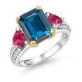 thumbnail image 1 of Gem Stone King 925 Sterling Silver and 10k Yellow Gold London Blue Topaz and Red Created Ruby 3 Stone Engagement Ring for Women (5.05 Cttw, Octagon Cut 10X8MM, Size 7), 1 of 4