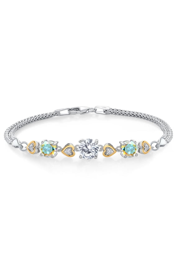 925 Sterling Silver and 10k Yellow Gold Moissanite Mercury Mist Mystic Topaz and Lab Grown Diamond Bracelet for Women (3.28 Cttw, Round 7MM & 6MM, 6.5/7/7.5 inch, Made in Italy)