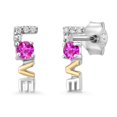 thumbnail image 1 of Gem Stone King 925 Sterling Silver and 10k Yellow Gold Pink Sapphire and White Lab Grown Diamond Love Word Stud Earrings for Women (0.12 Cttw, Gemstone Birthstone, Round Cut 2.5MM), 1 of 4