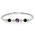 thumbnail image 1 of Gem Stone King 925 Sterling Silver and 10k Yellow Gold Purple Amethyst Black Onyx and White Lab Grown Diamond Bracelet for Women (2.88 Cttw, Round 7MM and 6MM, 6.5/7/7.5 inch, Made in Italy), 1 of 4