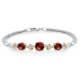 thumbnail image 1 of Gem Stone King 925 Sterling Silver and 10k Yellow Gold Red Garnet and White Lab Grown Diamond Bracelet for Women (3.58 Cttw, Round 7MM and 6MM, 6.5/7/7.5 inch, Made in Italy), 1 of 4