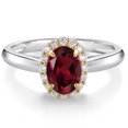 thumbnail image 1 of Gem Stone King 925 Sterling Silver and 10k Yellow Gold Red Rhodolite Garnet and White Lab Grown Diamond Halo Engagement Ring for Women (1.03 Cttw, Gemstone January Birthstone, Oval 7X5MM, Size 5), 1 of 4