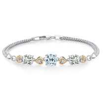 Gem Stone King 925 Sterling Silver and 10k Yellow Gold Sky Blue Topaz Green Prasiolite and White Lab Grown Diamond Bracelet for Women (3.38 Cttw, Round 7MM and 6MM, 6.5/7/7.5 inch, Made in Italy)