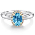 thumbnail image 1 of 925 Sterling Silver and 10k Yellow Gold Swiss Blue Topaz and White Lab Grown Diamond Halo Engagement Ring for Women (1.13 Cttw, Gemstone November Birthstone, Oval Checkerboard 7X5MM, Size 7), 1 of 4