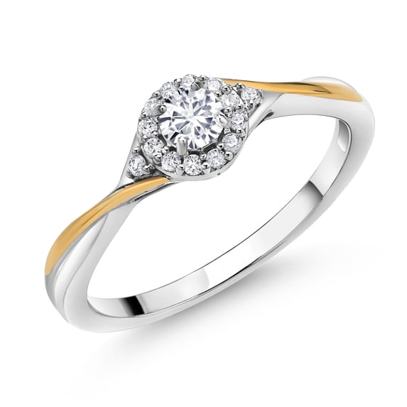 Gem Stone King 925 Sterling Silver and 10k Yellow Gold White Lab Grown Diamond Engagement Wedding Anniversary Halo Ring for Women (0.27 Cttw, Round 3.5MM, Size 8)