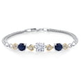 thumbnail image 1 of Gem Stone King 925 Sterling Silver and 10k Yellow Gold White Moissanite Blue Sapphire and White Lab Grown Diamond Bracelet for Women (3.48 Cttw, Round 7MM and 6MM, 6.5/7/7.5 inch, Made in Italy), 1 of 4