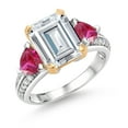thumbnail image 1 of Gem Stone King 925 Sterling Silver and 10k Yellow Gold White Moissanite and Red Created Ruby 3 Stone Engagement Ring for Women (4.60 Cttw, Emerald Cut Cut 10X8MM, Size 8), 1 of 4