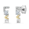 thumbnail image 1 of Gem Stone King 925 Sterling Silver and 10k Yellow Gold White Moissanite and White Lab Grown Diamond Love Word Stud Earrings for Women (0.15 Cttw, Round Cut 2.5MM), 1 of 4