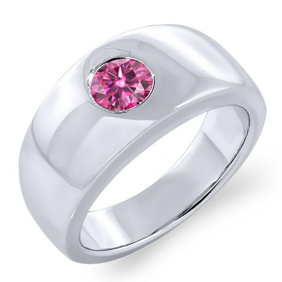 Gem Stone King 925 Sterling Silver 10mm Wide Men's Ring Pink Round Moissanite (0.80 Cttw) (Size 10)