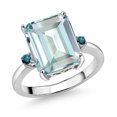 thumbnail image 1 of Gem Stone King 925 Sterling Silver 12X10MM Sky Blue Simulated Aquamarine and 2MM Blue Diamond 3 Stone Engagement Ring for Women | 5.48 Cttw | Gemstone March Birthstone | Size 7, 1 of 3