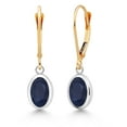 thumbnail image 1 of Gem Stone King 925 Sterling Silver and 14K Yellow Gold Blue Sapphire Drop Dangle Leverback Earrings for Women (3.60 Cttw, Gemstone Birthstone, Oval 8X6MM), 1 of 4