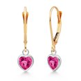 thumbnail image 1 of Gem Stone King 925 Sterling Silver and 14K Yellow Gold Pink Created Sapphire Drop Dangle Leverback Earrings for Women (1.60 Cttw, Gemstone Birthstone, Heart Shape 6MM), 1 of 4