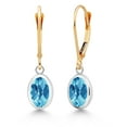 thumbnail image 1 of Gem Stone King 925 Sterling Silver and 14K Yellow Gold Swiss Blue Topaz Drop Dangle Leverback Earrings for Women (2.60 Cttw, Gemstone Birthstone, Oval Checkerboard 8X6MM), 1 of 4