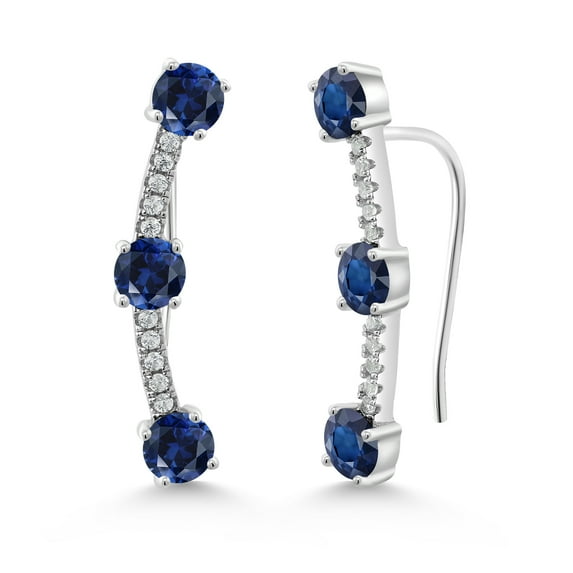Gem Stone King 925 Sterling Silver 3 Stone Curved Cubic Zirconia CZ French Wire Cuff Earrings for Women