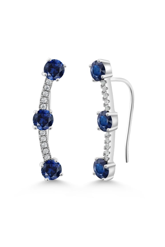 925 Sterling Silver 3 Stone Curved Cubic Zirconia CZ French Wire Cuff Earrings for Women