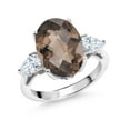 thumbnail image 1 of Gem Stone King 925 Sterling Silver 3-Stone Engagement Ring Checkerboard Smoky Quartz Moissanite (5.60 Cttw), 1 of 6